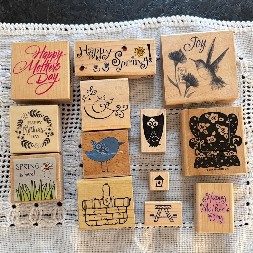 Decorative Wooden Stamp Set - Mother's Day and Spring Designs